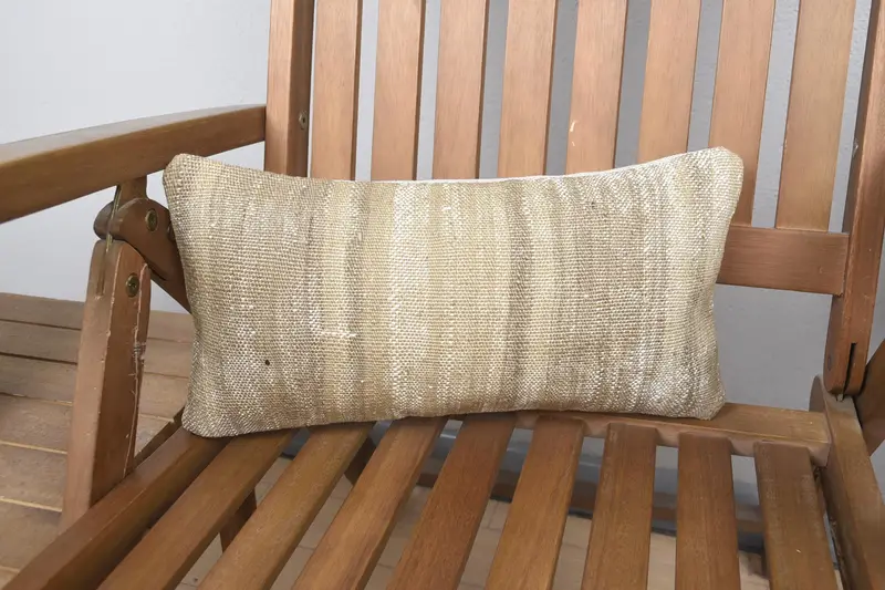 Striped Mini Lumbar Turkish Pillow Case, Antique FloorBrown 8x16 inch Cushion - 1