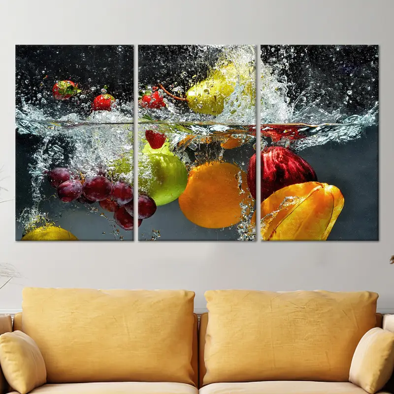 Tuval Baskı Trendy Renkli Meyveler Splash Mutfak
