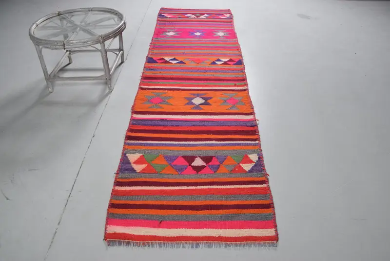 2.7x10.2 ft Runner Vintage Rug, Red Floral Turkish Rug - 1