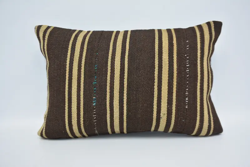 Cozy Throw Pillow Case, Turkish Kilim Pillow, Cushion, 16x24 Brown Cushion Cover, Turkish Pillow, Floor Cushion Case, Kilim Cushion Sham - 1
