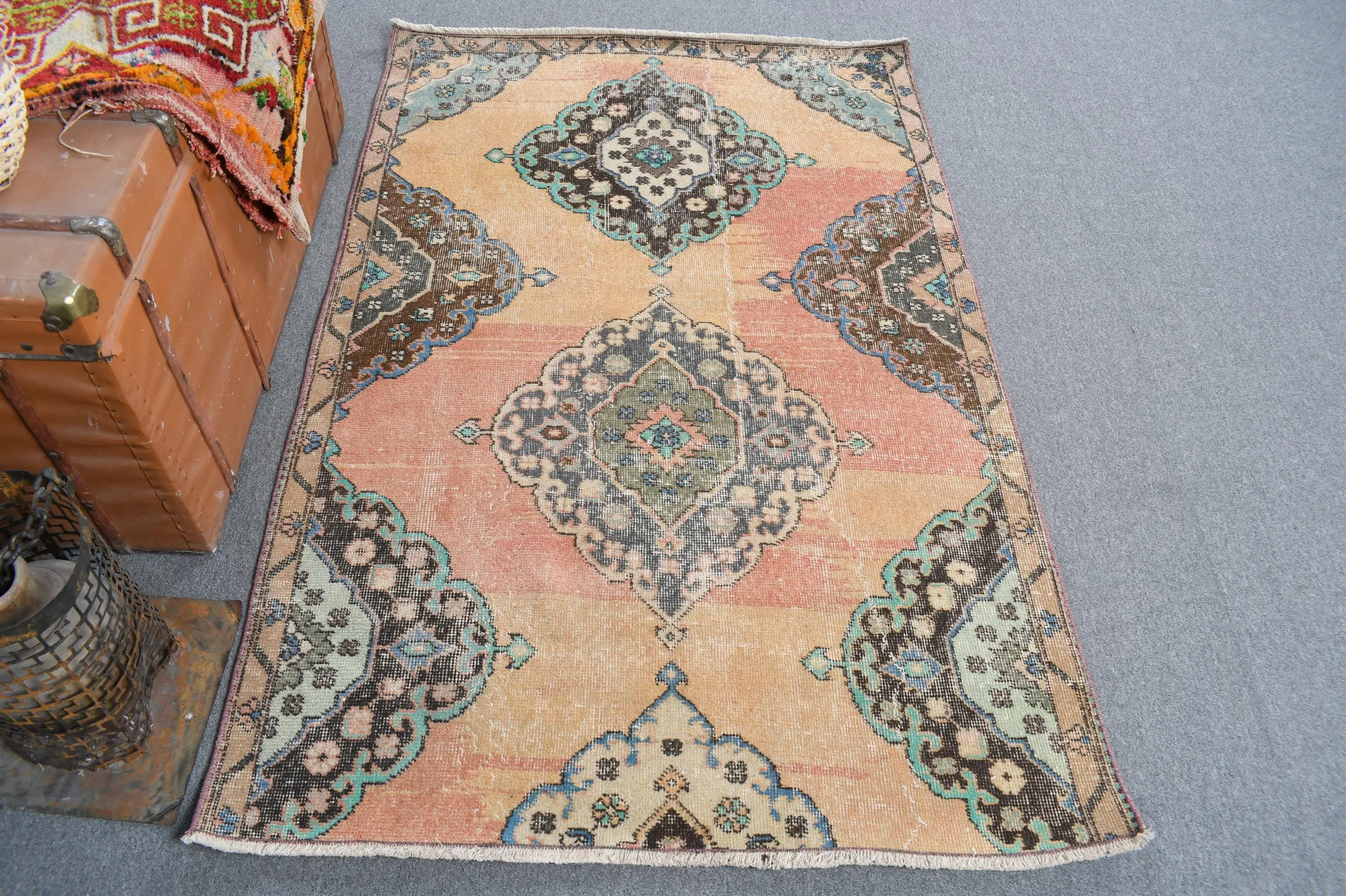 3.6x5.5 ft Accent Türk Halısı, Turuncu Oryantal Vintage Halı - 1