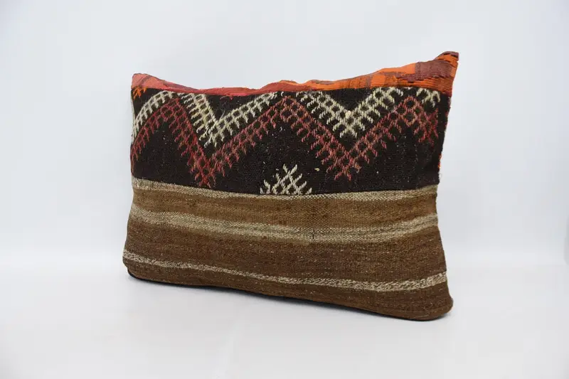 Vintage Kilim Pillow, Designer Throw Pillow Cover, Pillow Case, Pillow for Couch, 20x28 Brown Pillow Case, Bolster Pillow, Kilim Pillow - 4