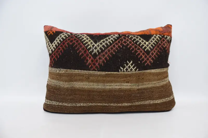 Vintage Kilim Pillow, Designer Throw Pillow Cover, Pillow Case, Pillow for Couch, 20x28 Brown Pillow Case, Bolster Pillow, Kilim Pillow - 1