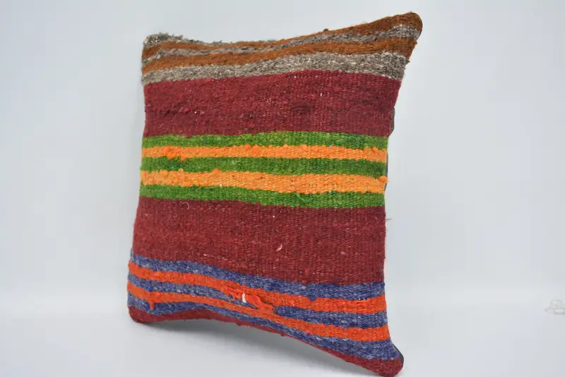 Oriental Pillow Cover, Hippie Throw Cushion Case, Pillow for Couch, Handmade Kilim Cushion, Cushion, Vintage Pillow, 14x14 Red Pillow Sham - 4