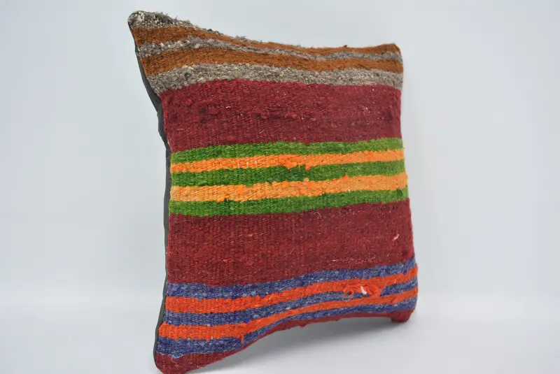 Oriental Pillow Cover, Hippie Throw Cushion Case, Pillow for Couch, Handmade Kilim Cushion, Cushion, Vintage Pillow, 14x14 Red Pillow Sham - 3