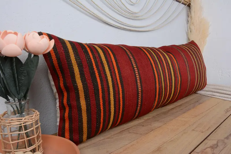 Cushion Cover, 16x48 Red Pillow, Pillow for Couch, Oriental Pillow, Boho Pillow Sham Cover, Shabby Chic Pillow Cover, Kilim Pillow - 1
