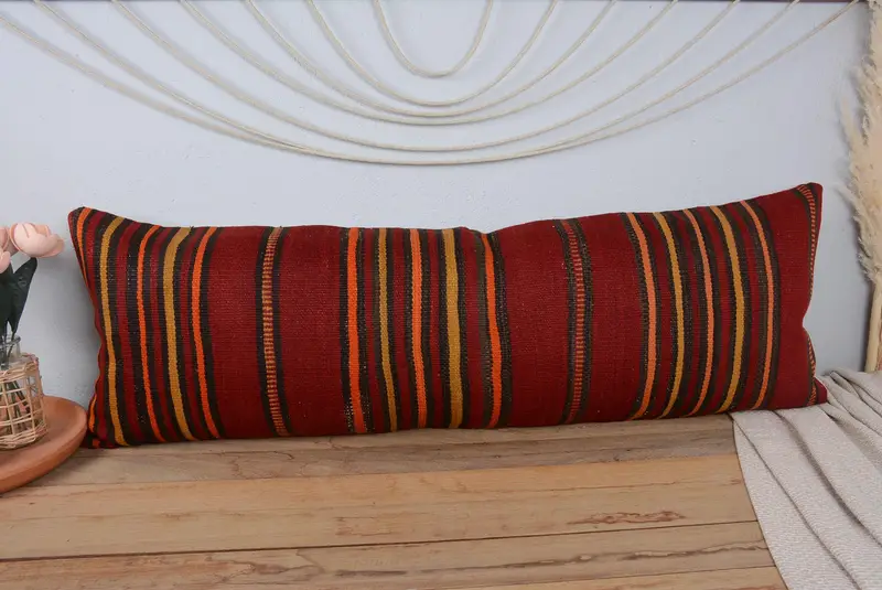 Cushion Cover, 16x48 Red Pillow, Pillow for Couch, Oriental Pillow, Boho Pillow Sham Cover, Shabby Chic Pillow Cover, Kilim Pillow - 2