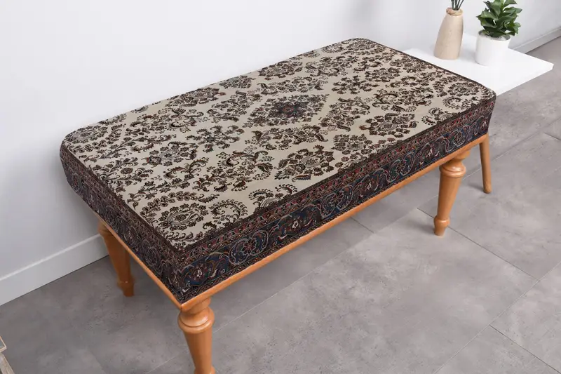 モジュール式キリム風オットマン、ブラウン & グレー ウールブレンド オットマン