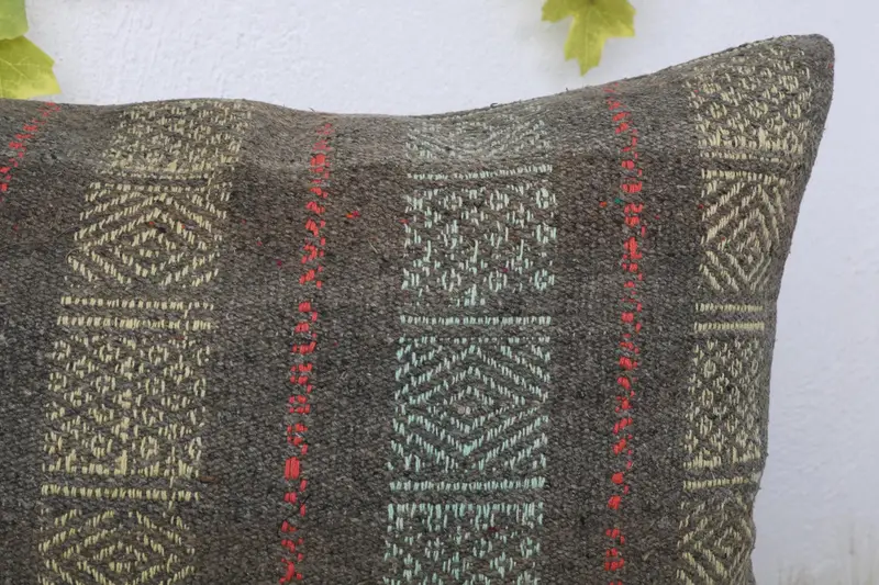 Vintage Kilim Pillow, Ethnical Kilim Rug Pillow, Pillow, Kilim Cushion Sham, 16x24 Gray Cushion Cover, Colorful Pillow - 5
