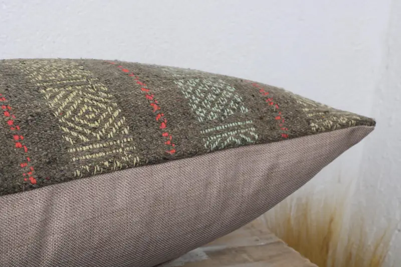 Vintage Kilim Pillow, Ethnical Kilim Rug Pillow, Pillow, Kilim Cushion Sham, 16x24 Gray Cushion Cover, Colorful Pillow - 6