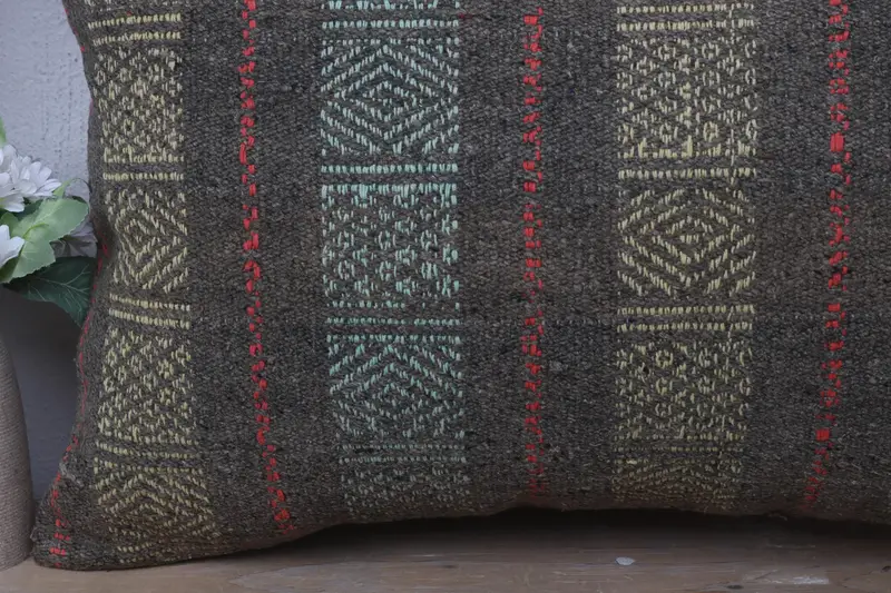 Vintage Kilim Pillow, Ethnical Kilim Rug Pillow, Pillow, Kilim Cushion Sham, 16x24 Gray Cushion Cover, Colorful Pillow - 3