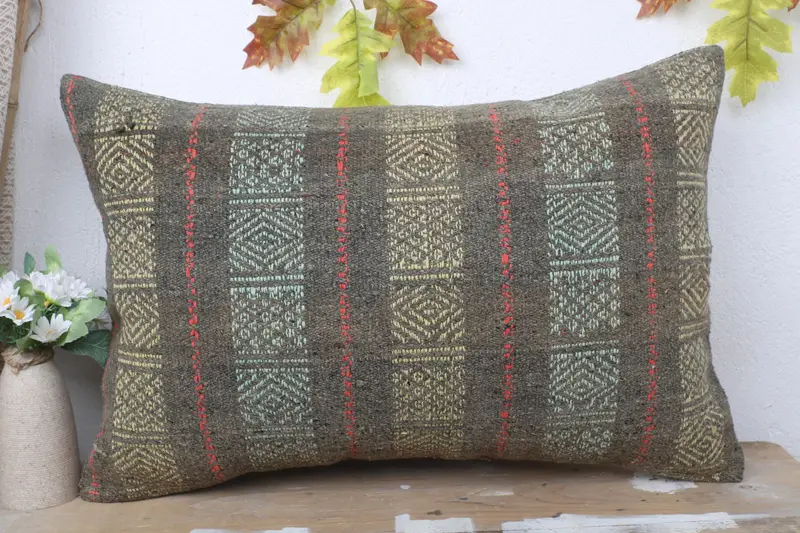 Vintage Kilim Pillow, Ethnical Kilim Rug Pillow, Pillow, Kilim Cushion Sham, 16x24 Gray Cushion Cover, Colorful Pillow - 2