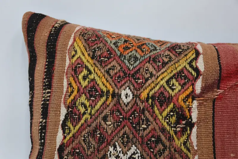 Ethnical Kilim Rug Pillow, Pillow Case, Handmade Pillow, Kilim Pillow, Shabby Chic Cushion Case, 12x24 Red Cushion Case, Vintage Kilim Throw Pillow - 2