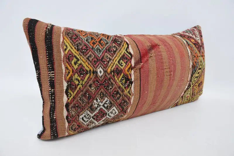 Ethnical Kilim Rug Pillow, Pillow Case, Handmade Pillow, Kilim Pillow, Shabby Chic Cushion Case, 12x24 Red Cushion Case, Vintage Kilim Throw Pillow - 3