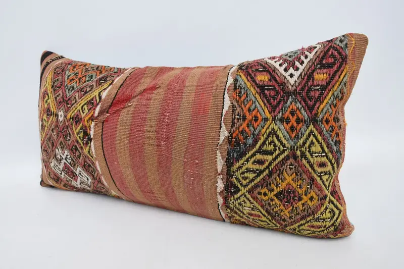 Ethnical Kilim Rug Pillow, Pillow Case, Handmade Pillow, Kilim Pillow, Shabby Chic Cushion Case, 12x24 Red Cushion Case, Vintage Kilim Throw Pillow - 4