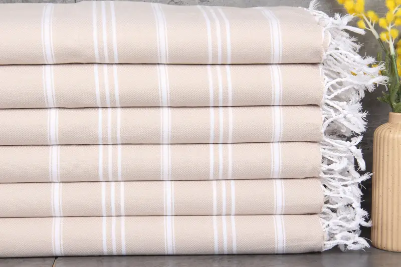 Customized Hand Towel, Beige Striped Organic Cotton, 24x40 Inches