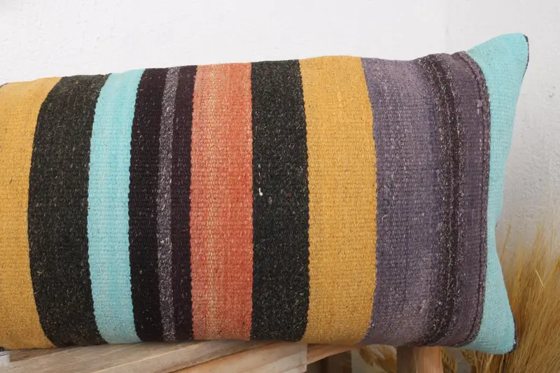 Kilim Cushion Sham, Interior Designer Pillow, Natural Cushion, Aztec Pillow Case, Turkish Kilim Pillow, Pillow Cover, 12x36 Yellow Cushion - 5
