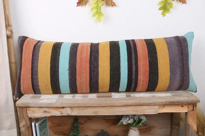Kilim Cushion Sham, Interior Designer Pillow, Natural Cushion, Aztec Pillow Case, Turkish Kilim Pillow, Pillow Cover, 12x36 Yellow Cushion - 2