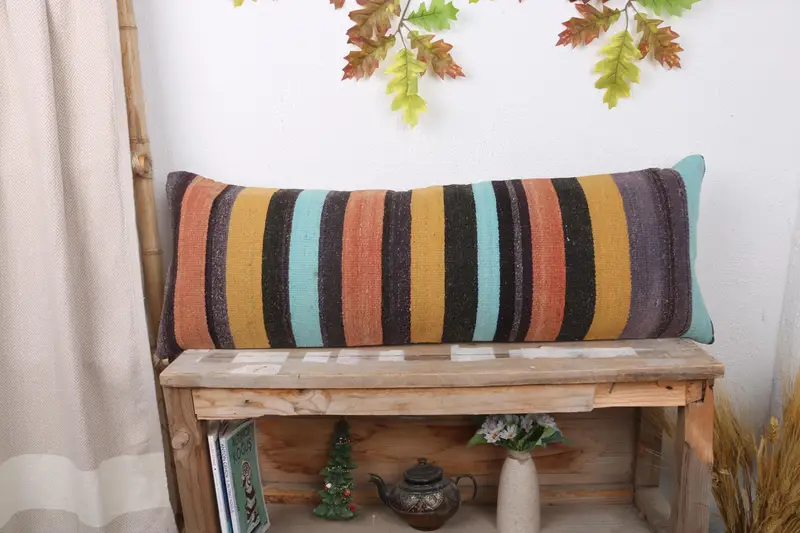Kilim Cushion Sham, Interior Designer Pillow, Natural Cushion, Aztec Pillow Case, Turkish Kilim Pillow, Pillow Cover, 12x36 Yellow Cushion - 1