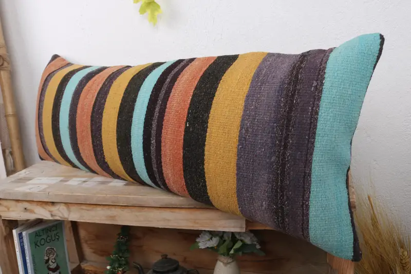 Kilim Cushion Sham, Interior Designer Pillow, Natural Cushion, Aztec Pillow Case, Turkish Kilim Pillow, Pillow Cover, 12x36 Yellow Cushion - 4