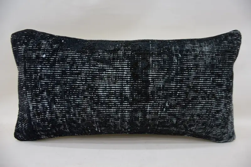 Turkish Antique 12x24 inch Pillow, Home Decor Balcony TexturedBlue Cushion - 1