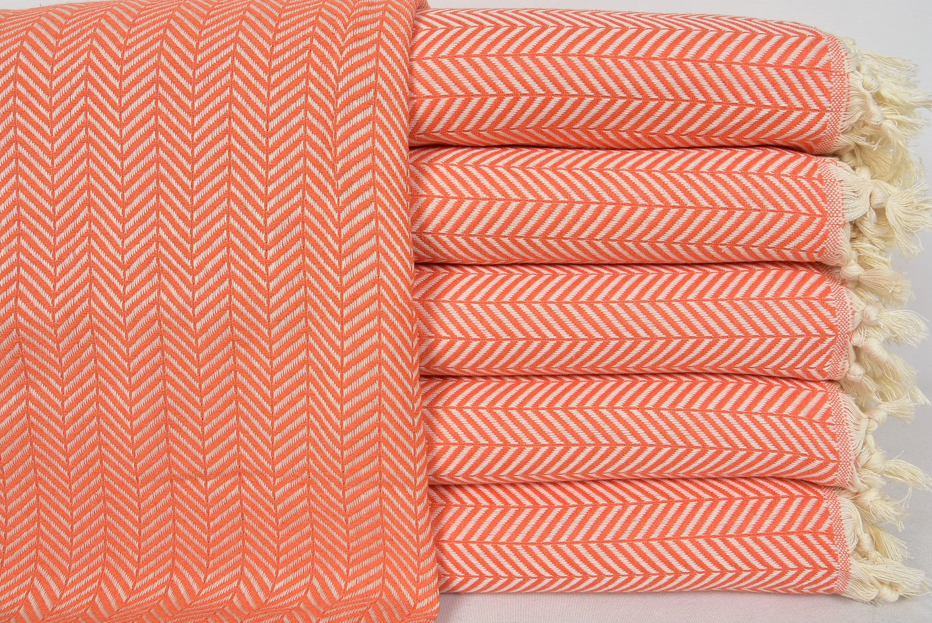 Turkish Bedspread Orange Geometric Blanket, 79x89, Cotton - 1
