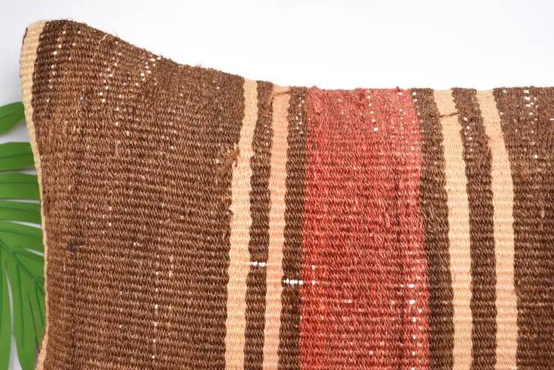 Turkish Kilim Pillow, Traditional Pillow Cover, Vintage Kilim Throw Pillow, Antique Pillows, 12x24 Brown Cushion Cover, Pillow Sham - 2