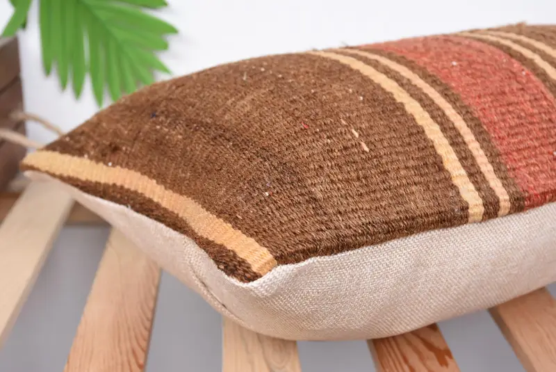 Turkish Kilim Pillow, Traditional Pillow Cover, Vintage Kilim Throw Pillow, Antique Pillows, 12x24 Brown Cushion Cover, Pillow Sham - 6