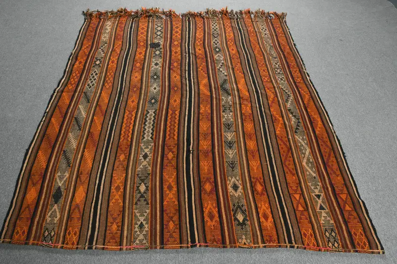 Kilim Rug, 6.3x6.4 ft Turkish Rug, Brown Camouflage Rug Wool - 1