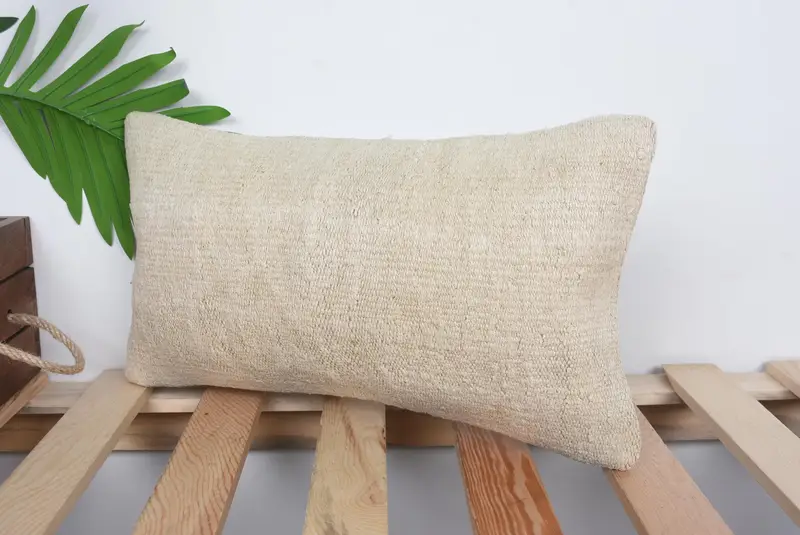 Farmhouse Cushion Cover, Natural Cushion Case, Pillow Case, Home Decor Pillow, 8x16 Beige Pillow Sham, Kilim Cushion Sham, Turkish Pillow - 5