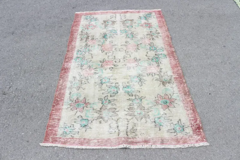 Turkish 3.7x5.9 ft Rug, Accent Vintage Rug, Red Blue Ombré Wool Rug - 1
