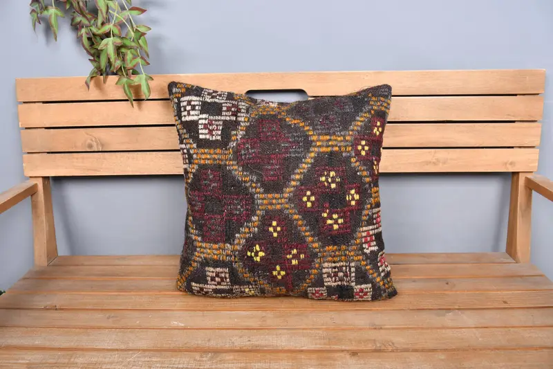20x20 Brown Pillow Cover, Car Cushion Case, Antique Pillows, Vintage Kilim Pillow, Pillow, Boho Pillow Sham Cover - 6