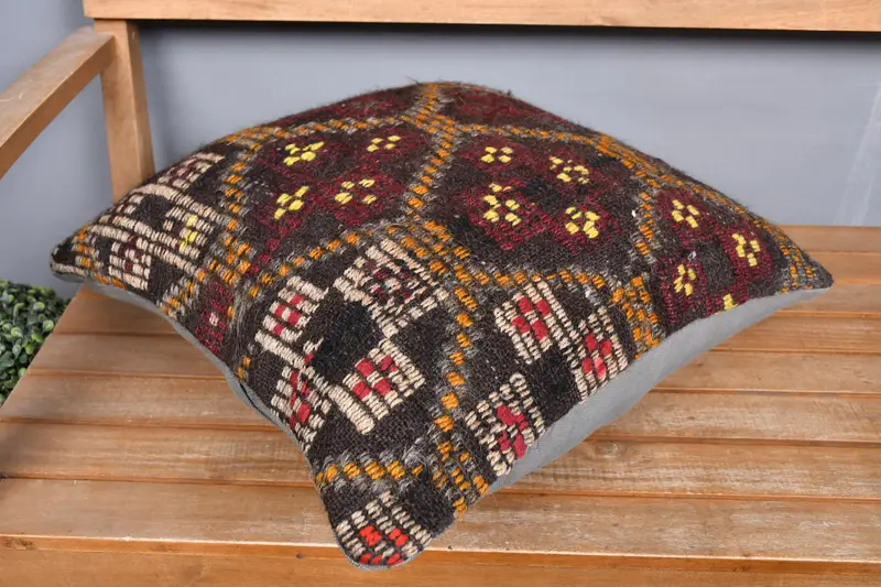 20x20 Brown Pillow Cover, Car Cushion Case, Antique Pillows, Vintage Kilim Pillow, Pillow, Boho Pillow Sham Cover - 2