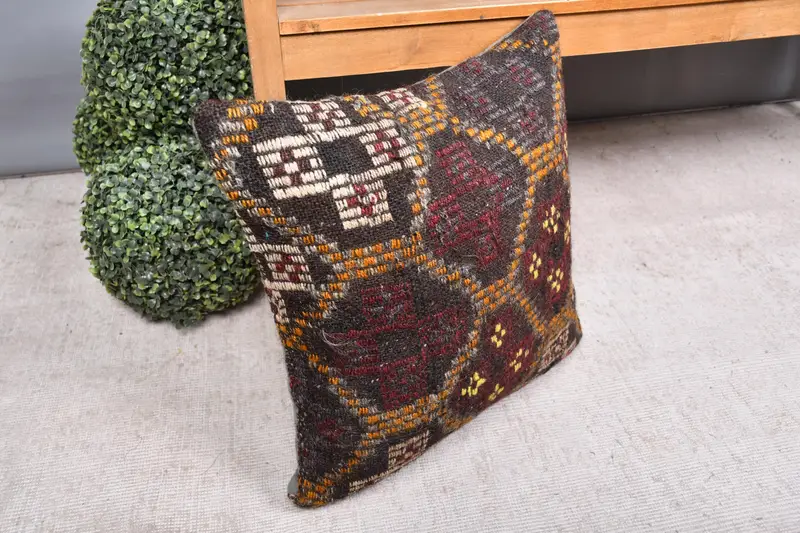 20x20 Brown Pillow Cover, Car Cushion Case, Antique Pillows, Vintage Kilim Pillow, Pillow, Boho Pillow Sham Cover - 7