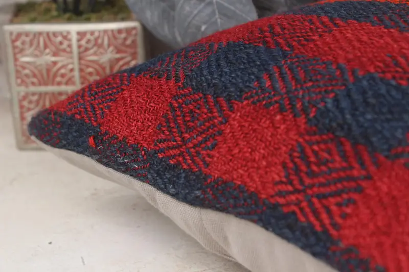 Floor Cushion Cover, Ethnical Kilim Rug Pillow, 16x16 Red Pillow, Rustic Pillow Sham, Vintage Pillow, Pillow Case, Pillow for Sofa - 7