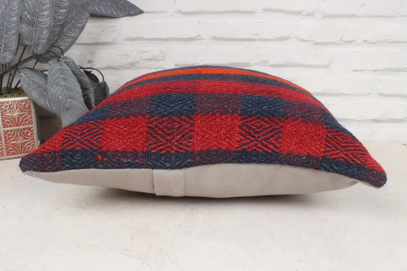 Floor Cushion Cover, Ethnical Kilim Rug Pillow, 16x16 Red Pillow, Rustic Pillow Sham, Vintage Pillow, Pillow Case, Pillow for Sofa - 5