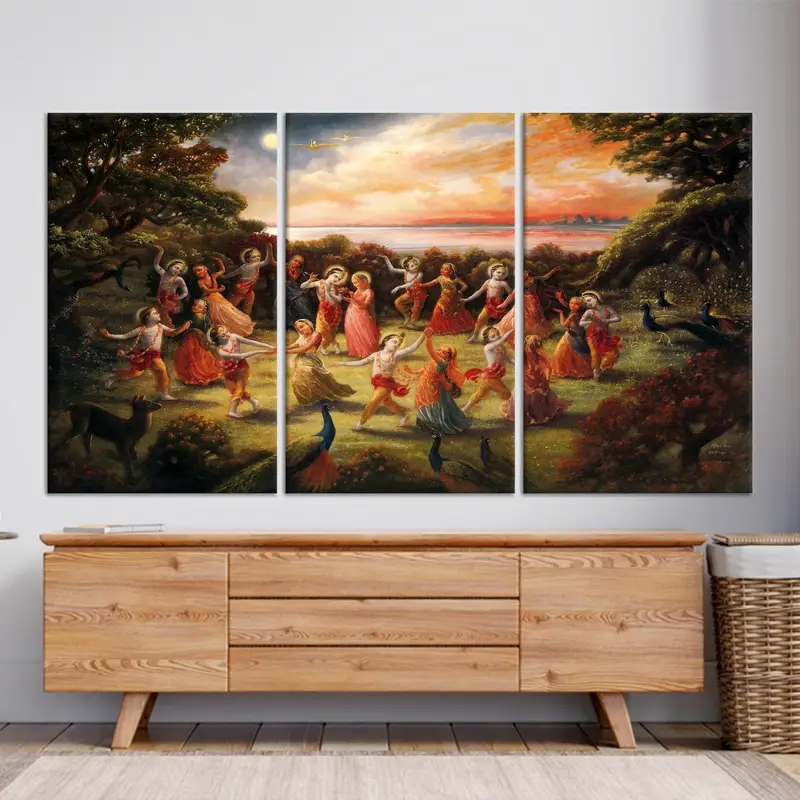 エレガントなラダ・クリシュナ ダンス キャンバス - ヒンドゥー教アート プリント