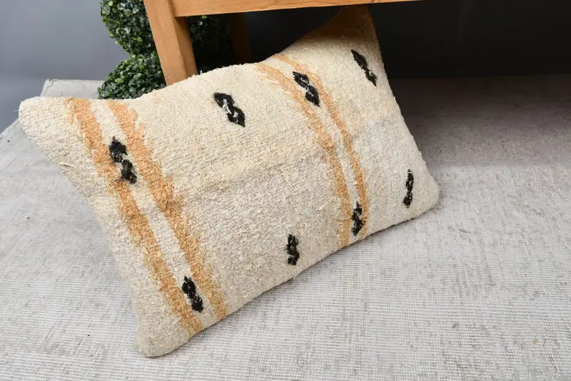 Kilim Pillow Cover, Pillow Cover, Gift Pillow, Handmade Rug Seat Cushion, Turkish Kilim Pillow, 16x24 Beige Pillow Sham, Pattern Throw Cushion - 7