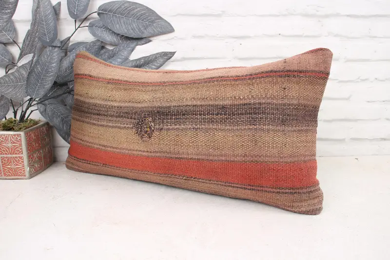 Handmade Throw Pillow Cover, Cushion Cover, Pillow for Couch, Kilim Cushion Sham, Rustic Pillow Sham, 12x24 Beige Pillow, Gift Pillow - 4