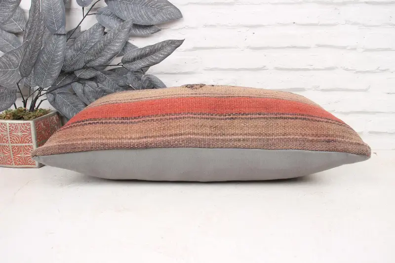 Handmade Throw Pillow Cover, Cushion Cover, Pillow for Couch, Kilim Cushion Sham, Rustic Pillow Sham, 12x24 Beige Pillow, Gift Pillow - 5