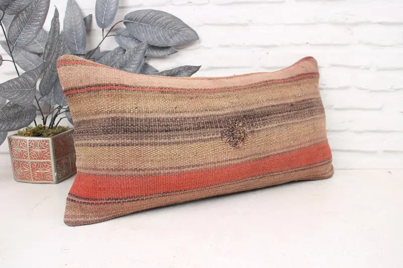 Handmade Throw Pillow Cover, Cushion Cover, Pillow for Couch, Kilim Cushion Sham, Rustic Pillow Sham, 12x24 Beige Pillow, Gift Pillow - 3