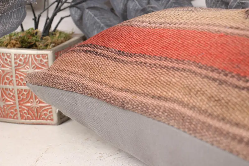 Handmade Throw Pillow Cover, Cushion Cover, Pillow for Couch, Kilim Cushion Sham, Rustic Pillow Sham, 12x24 Beige Pillow, Gift Pillow - 7