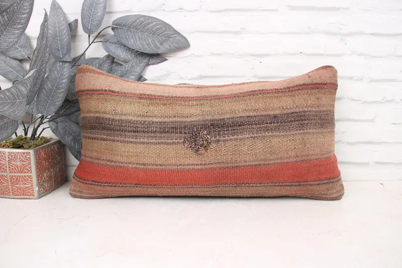 Handmade Throw Pillow Cover, Cushion Cover, Pillow for Couch, Kilim Cushion Sham, Rustic Pillow Sham, 12x24 Beige Pillow, Gift Pillow - 1