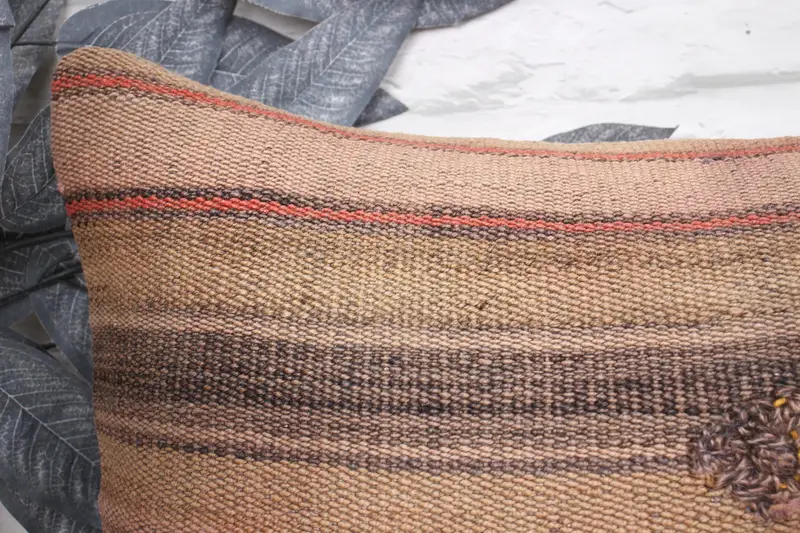 Handmade Throw Pillow Cover, Cushion Cover, Pillow for Couch, Kilim Cushion Sham, Rustic Pillow Sham, 12x24 Beige Pillow, Gift Pillow - 2