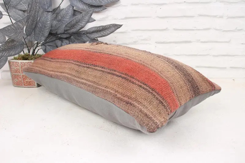 Handmade Throw Pillow Cover, Cushion Cover, Pillow for Couch, Kilim Cushion Sham, Rustic Pillow Sham, 12x24 Beige Pillow, Gift Pillow - 6