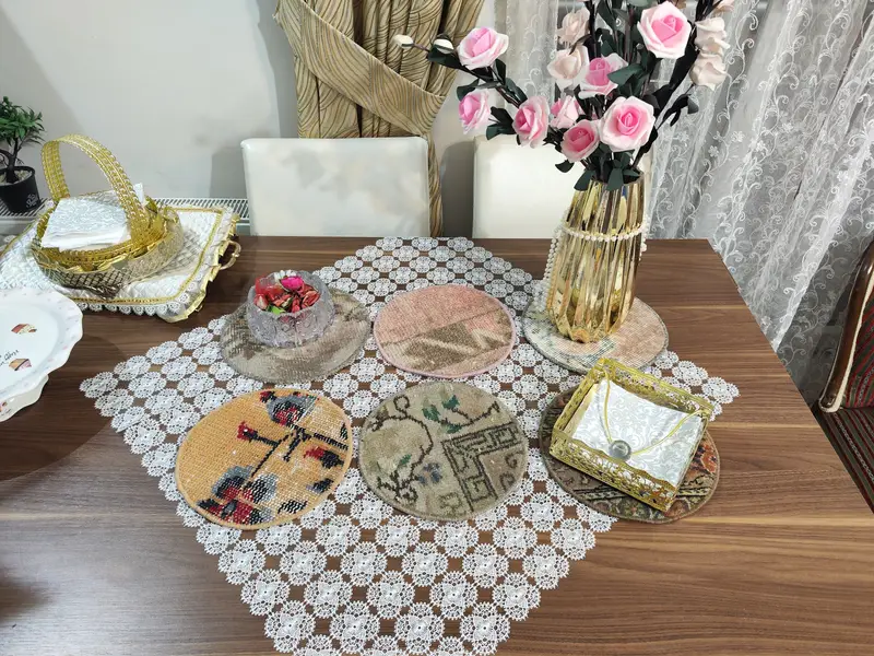 Manteles individuales redondos Boho Kilim, manteles individuales de lana antideslizantes de 10 pulgadas