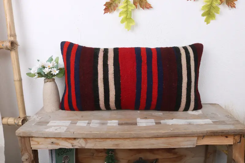 12x24 Brown Pillow, Accent Throw Cushion Case, Vintage Kilim Pillow, Ethnical Kilim Rug Pillow, Pillow Cover, Kilim Cushion Sham - 1