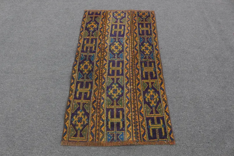 Alfombra azul y amarilla, diseño botánico de 2,2x4 pies