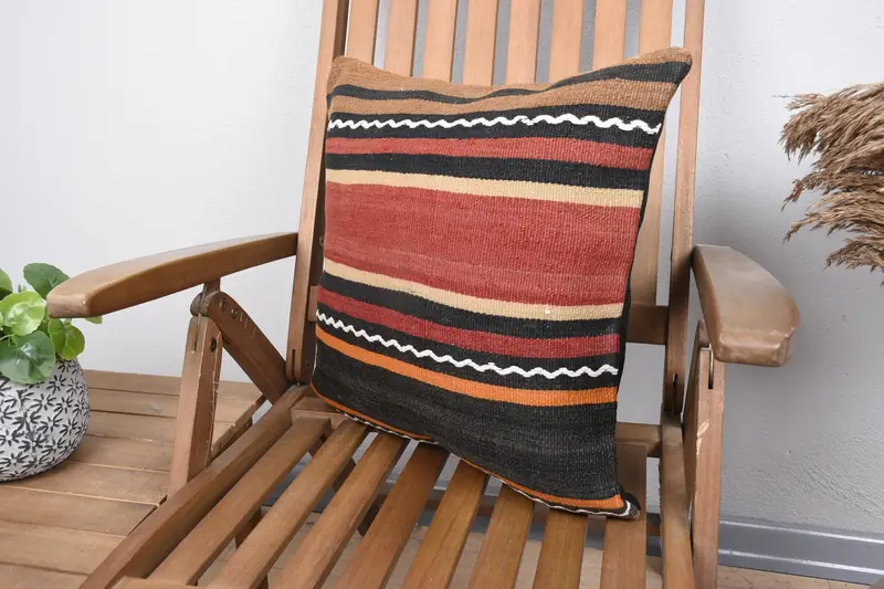 Vintage Kilim Pillow, Interior Designer Pillow, Handmade Throw Cushion Cover, 18x18 Red Pillow Cover, Pillow for Sofa, Pillow Sham - 3