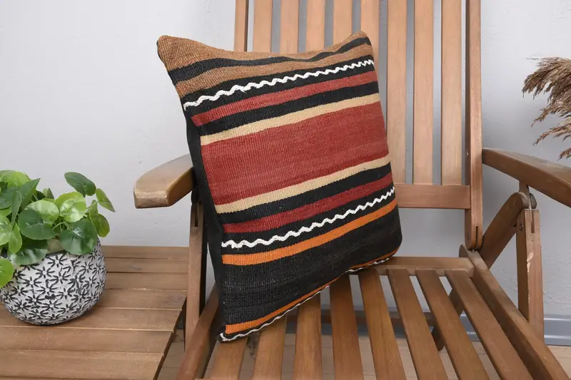 Vintage Kilim Pillow, Interior Designer Pillow, Handmade Throw Cushion Cover, 18x18 Red Pillow Cover, Pillow for Sofa, Pillow Sham - 2